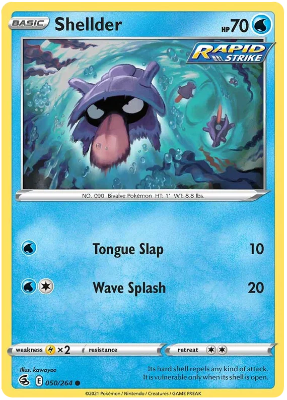 Shellder common Pokémon kaart uit Fusion Strike set met nummer 050/264