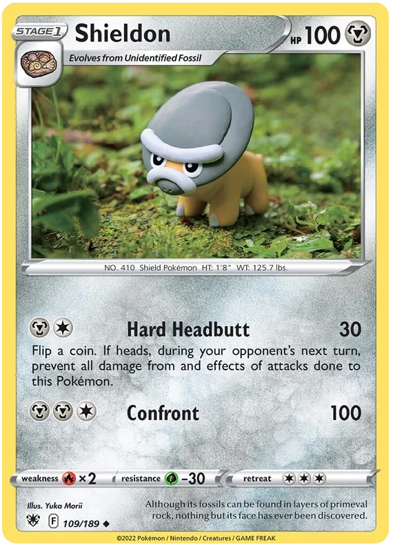 Shieldon common kaart 109/189 uit de Pokémon Astral Radiance set