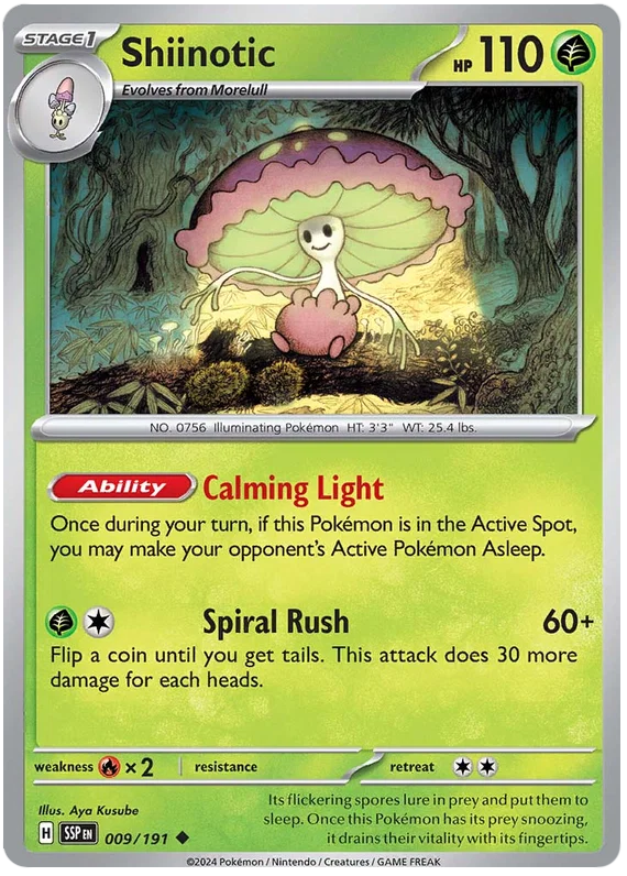 Shiinotic common Pokémon kaart #009 uit de Surging Sparks set