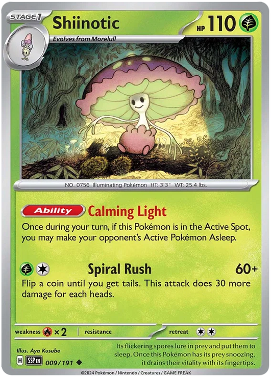 Shiinotic common Pokémon kaart #009 uit de Surging Sparks set