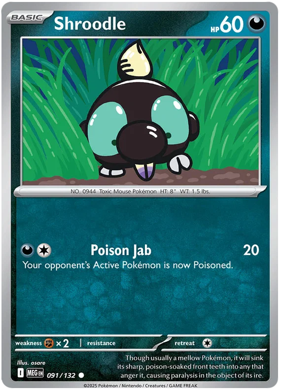 Pokémon Shroodle common kaart #091 uit de Mega Evolution set