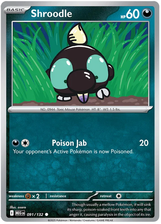 Pokémon Shroodle common kaart #091 uit de Mega Evolution set