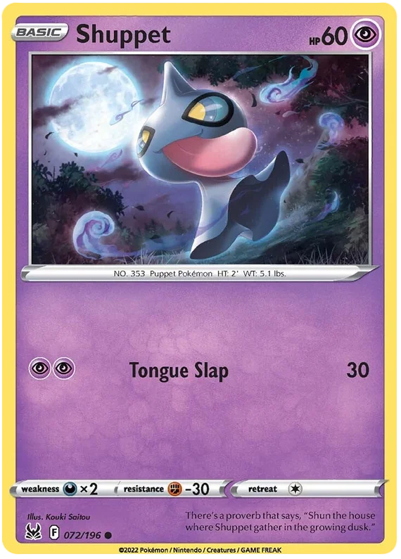 Shuppet common kaart 072/196 uit de Pokémon Lost Origin set