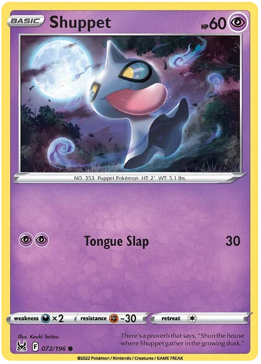 Shuppet common kaart 072/196 uit de Pokémon Lost Origin set