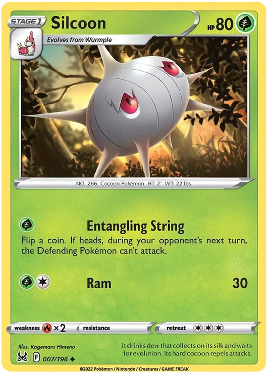 Silcoon common Pokémonkaart nummer 007/196 uit de Lost Origin set