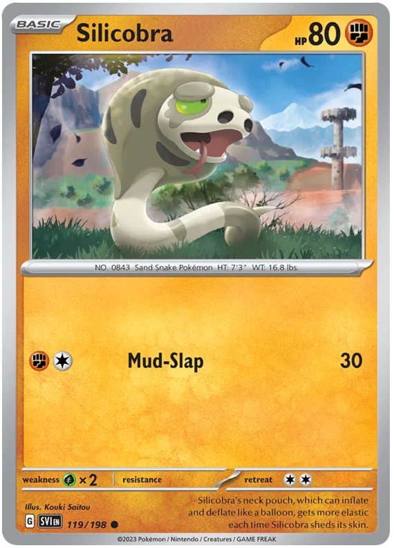 Silicobra common Pokémon kaart nummer 119 uit Scarlet & Violet basisset