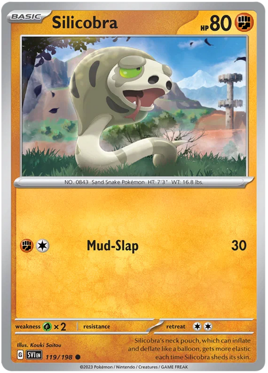 Silicobra common Pokémon kaart nummer 119 uit Scarlet & Violet basisset