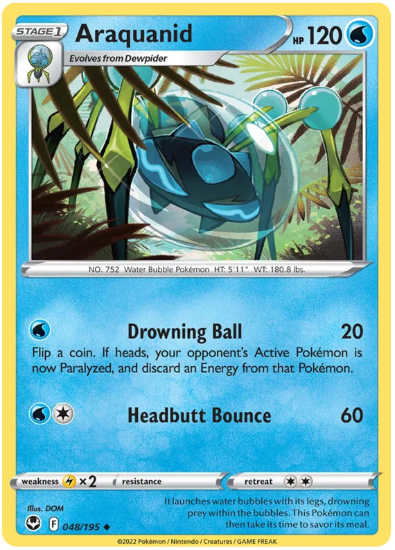 Pokémon Silver Tempest Araquanid #048 common losse kaart Water-type