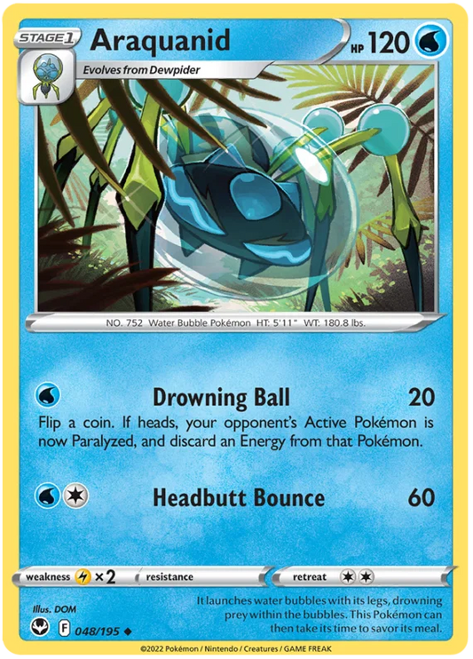 Pokémon Silver Tempest Araquanid #048 common losse kaart Water-type