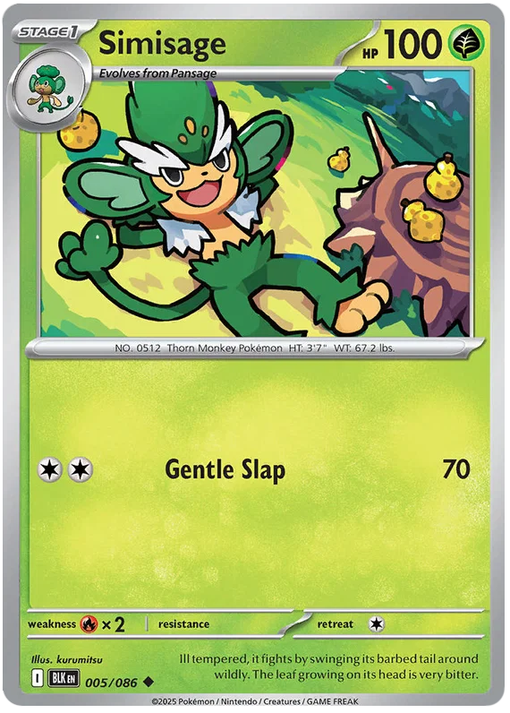 Pokémon Simisage common kaart nummer 005 uit de Black Bolt set