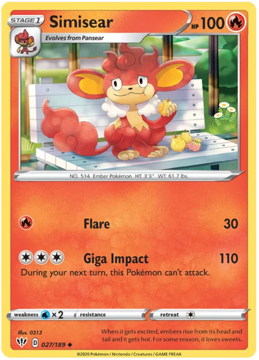 Simisear 027/189 Uncommon kaart uit de Pokémon Darkness Ablaze set