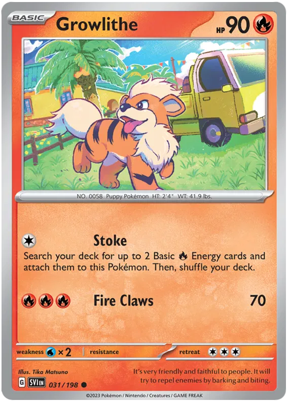 Growlithe 031 Pokémon kaart uit Scarlet & Violet Base Set Fire type single