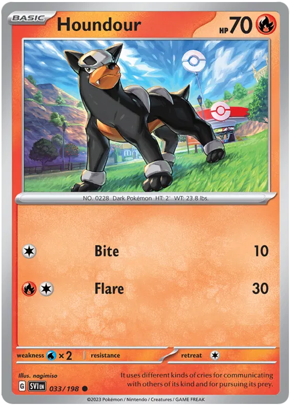 Houndour 033 Pokémon kaart uit Scarlet & Violet Base Set Fire type single