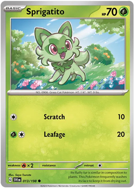 Sprigatito 013 Pokémon kaart uit Scarlet & Violet Base Set Grass type single