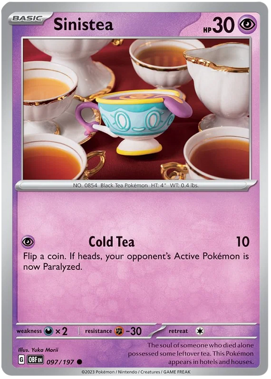 Sinistea common Pokémon kaart #097 uit de Obsidian Flames set