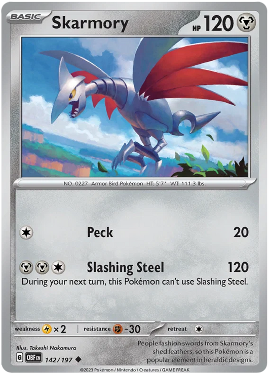 Skarmory #142 common Pokémon kaart uit de Obsidian Flames set