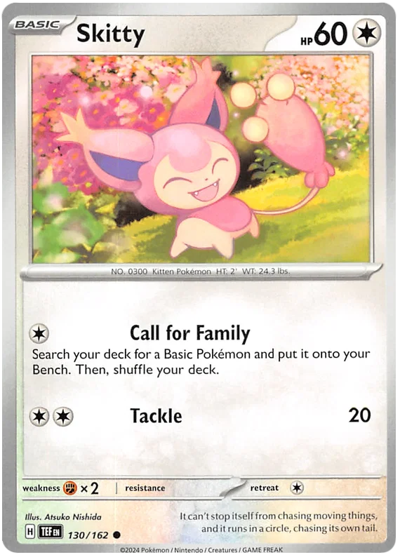 Skitty #130 common Pokémon kaart uit de Temporal Forces set