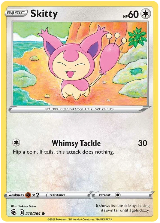Skitty #210/264 common kaart uit de Pokémon Fusion Strike set met Whimsy Tackle aanval