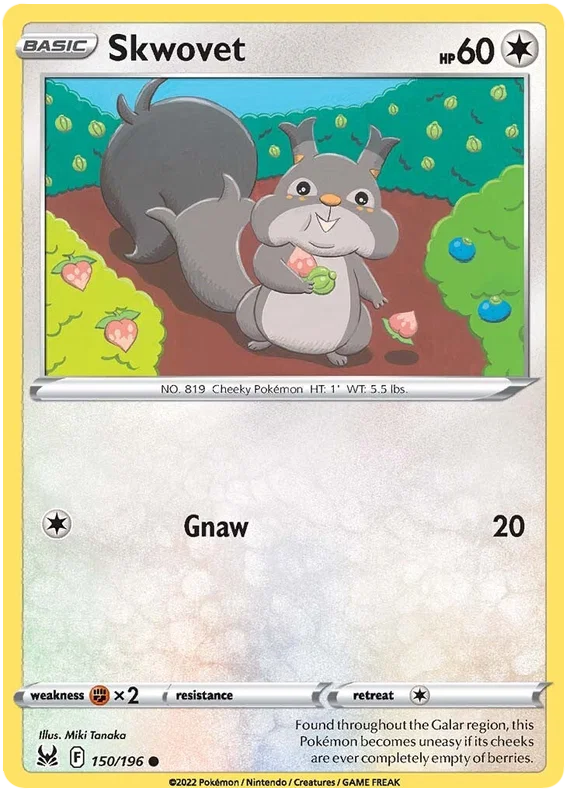 Pokémon Skwovet common kaart 150/196 uit de Lost Origin set
