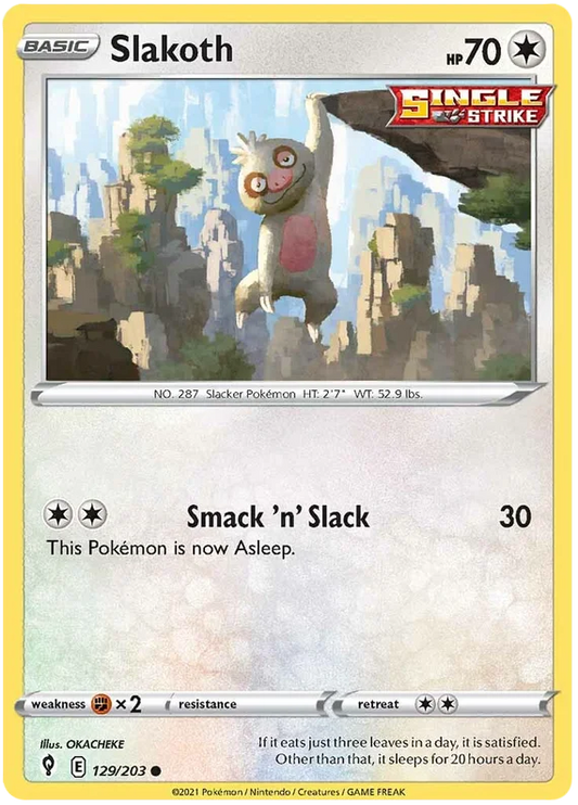 Slakoth common kaart #129/203 uit de Pokémon Evolving Skies set