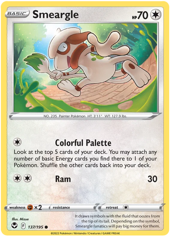 Smeargle common kaart #137 uit de Pokémon Silver Tempest set
