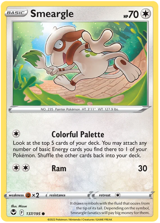 Smeargle common kaart #137 uit de Pokémon Silver Tempest set