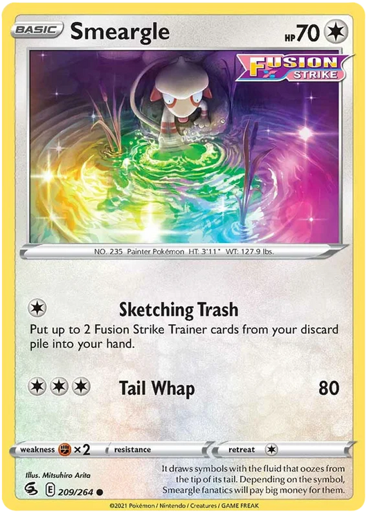 Pokémon Smeargle common kaart uit de Fusion Strike set met nummer 209/264