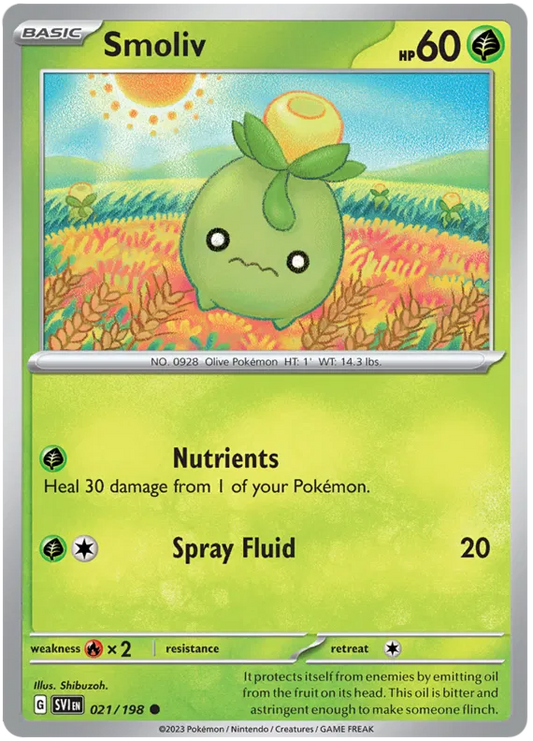 Smoliv common Pokémon kaart #021 uit de Scarlet & Violet base set