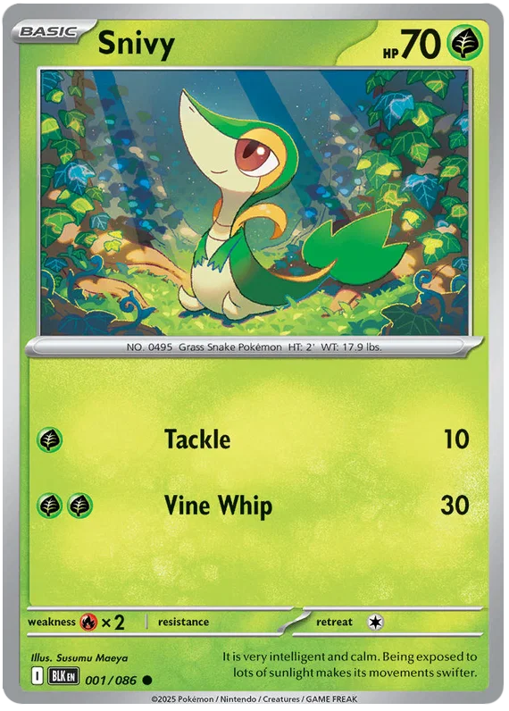 Snivy common kaart #001 uit de Pokémon Black Bolt set