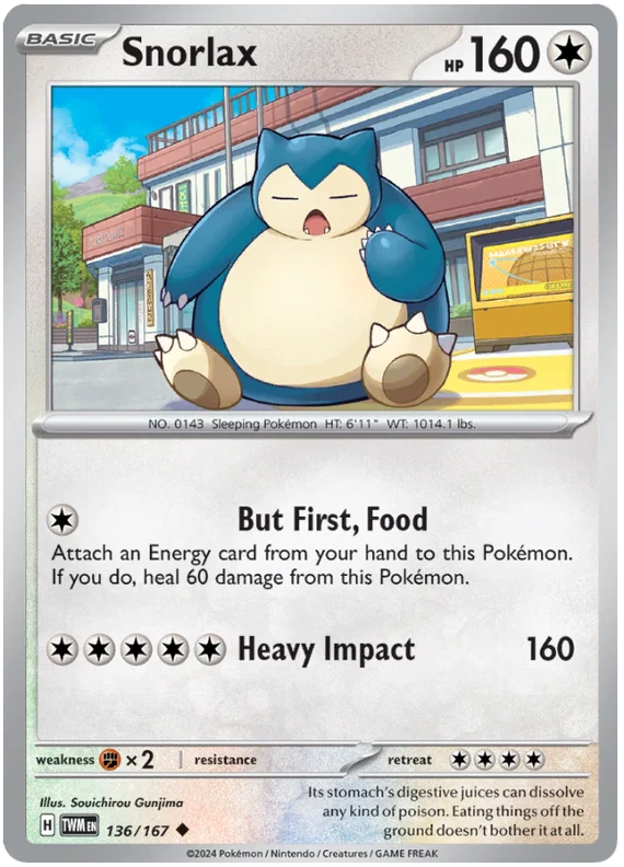 Snorlax common kaart nummer 136 uit de Pokémon Twilight Masquerade set