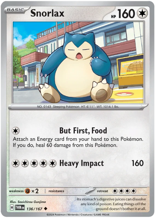 Snorlax common kaart nummer 136 uit de Pokémon Twilight Masquerade set