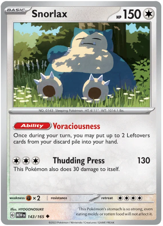 Pokémon Snorlax common kaart nummer 143 uit de 151 set