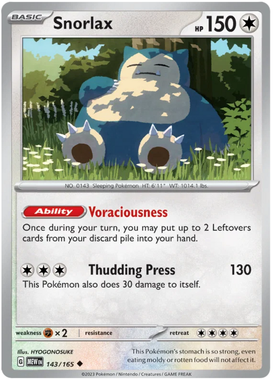 Pokémon Snorlax common kaart nummer 143 uit de 151 set