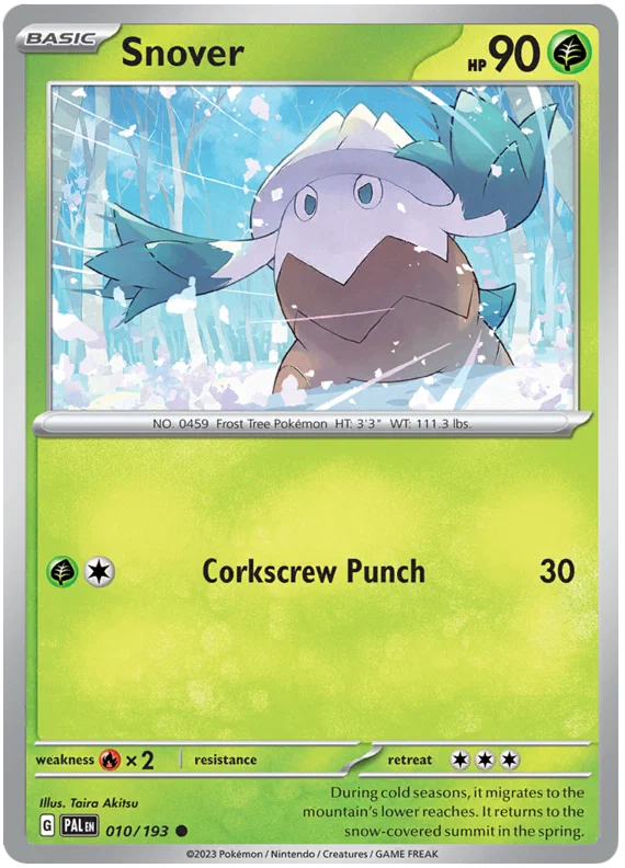 Pokémon Snover common kaart nummer 010 uit de Paldea Evolved set