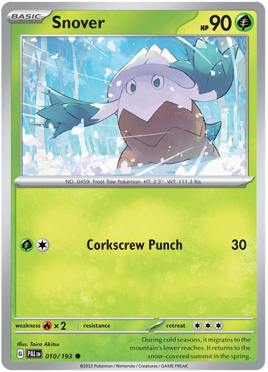 Pokémon Snover common kaart nummer 010 uit de Paldea Evolved set