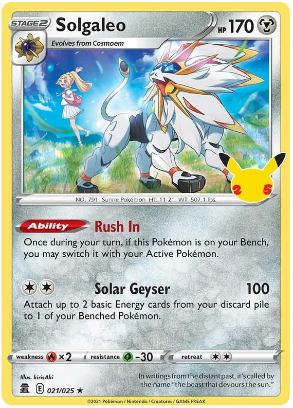 Solgaleo Holo #021/025 Celebrations Pokemon kaart met 170 HP