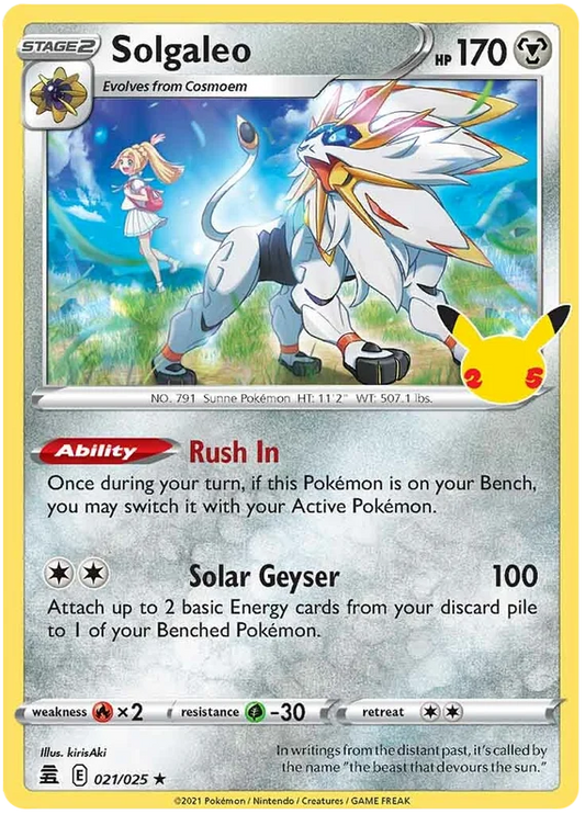 Solgaleo Holo #021/025 Celebrations Pokemon kaart met 170 HP