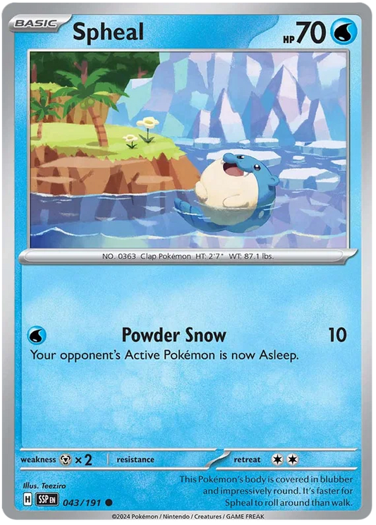 Pokémon Spheal common kaart #043 uit de Surging Sparks set