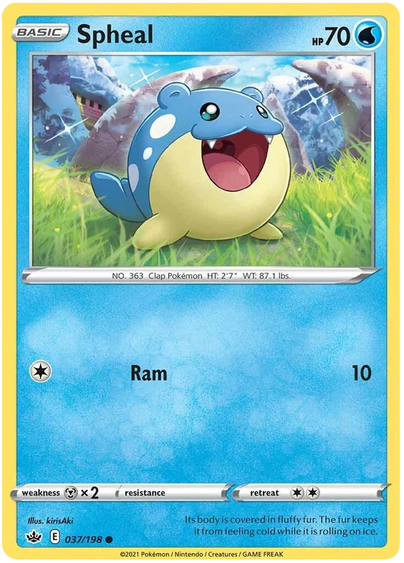 Pokemon kaart Spheal common uit de Chilling Reign set, nummer 037/198