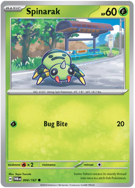 Spinarak common kaart nummer 004 uit de Pokémon Twilight Masquerade set