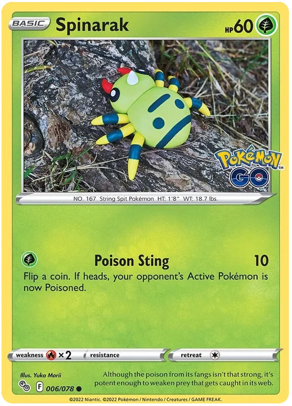 Pokémon Spinarak common kaart nummer 006/078 uit de Pokémon GO set
