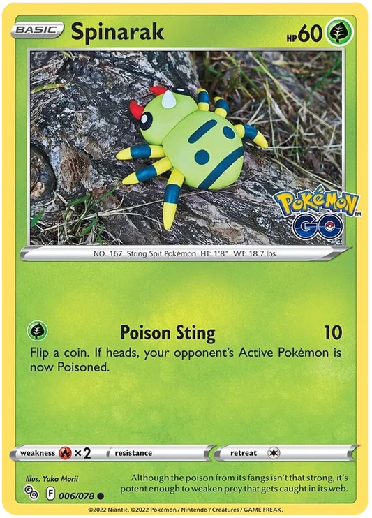 Pokémon Spinarak common kaart nummer 006/078 uit de Pokémon GO set