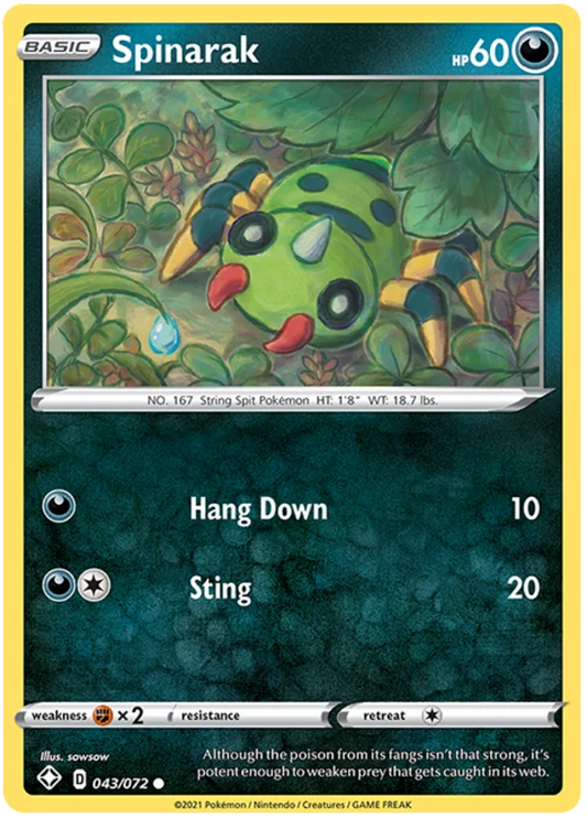 Spinarak common Pokémon kaart nummer 043/072 uit de Shining Fates set