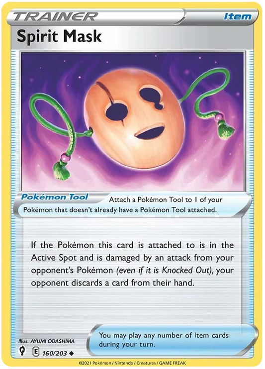 Pokémon Spirit Mask kaart #160/203 uit de Evolving Skies set, common item trainer kaart