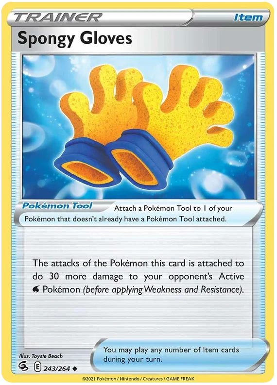 Spongy Gloves Pokémon kaart nummer 243 uit de Fusion Strike set, common Item kaart