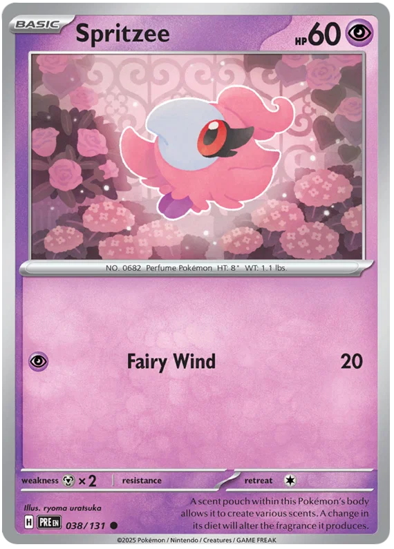Pokémon Spritzee #038 common kaart uit de Prismatic Evolutions set