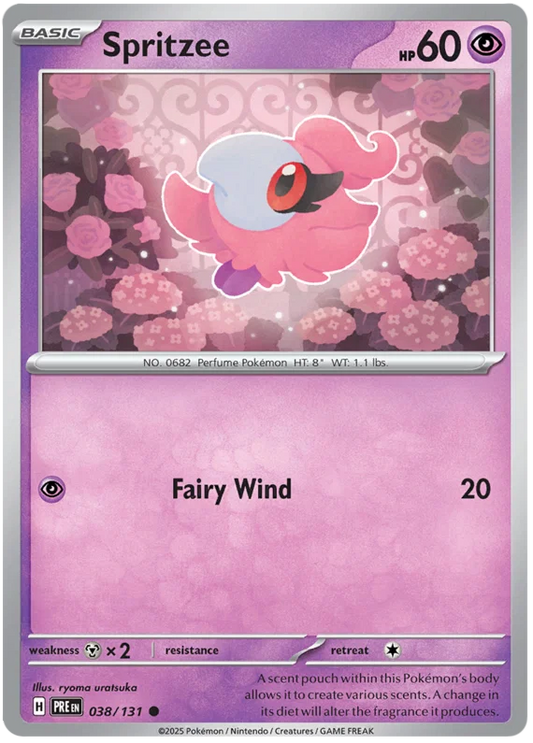 Pokémon Spritzee #038 common kaart uit de Prismatic Evolutions set