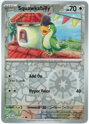 Pokémon Squawkabilly #141 reverse holo kaart uit de Journey Together set