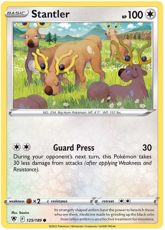 Stantler Pokémon kaart 125/189 common uit Astral Radiance met Guard Press aanval