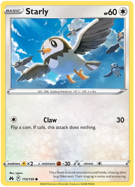 Starly common pokemonkaart nummer 110 uit de Crown Zenith set